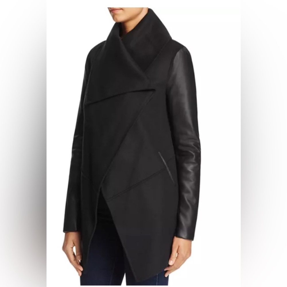 Mackage Vane Drapped Wrap Leather and Wool Coat Small